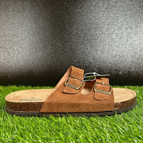 Woodstock Suede Sandals Adjustable Buckle Slides Comfort Brown Leather Mens 11 M - Picture 1 of 13